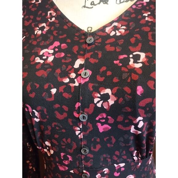 Talbots Midi Dress Women's XS Black Pink Ditsy Floral Fit & Flare Stretch Luxury - Picture 2 of 9